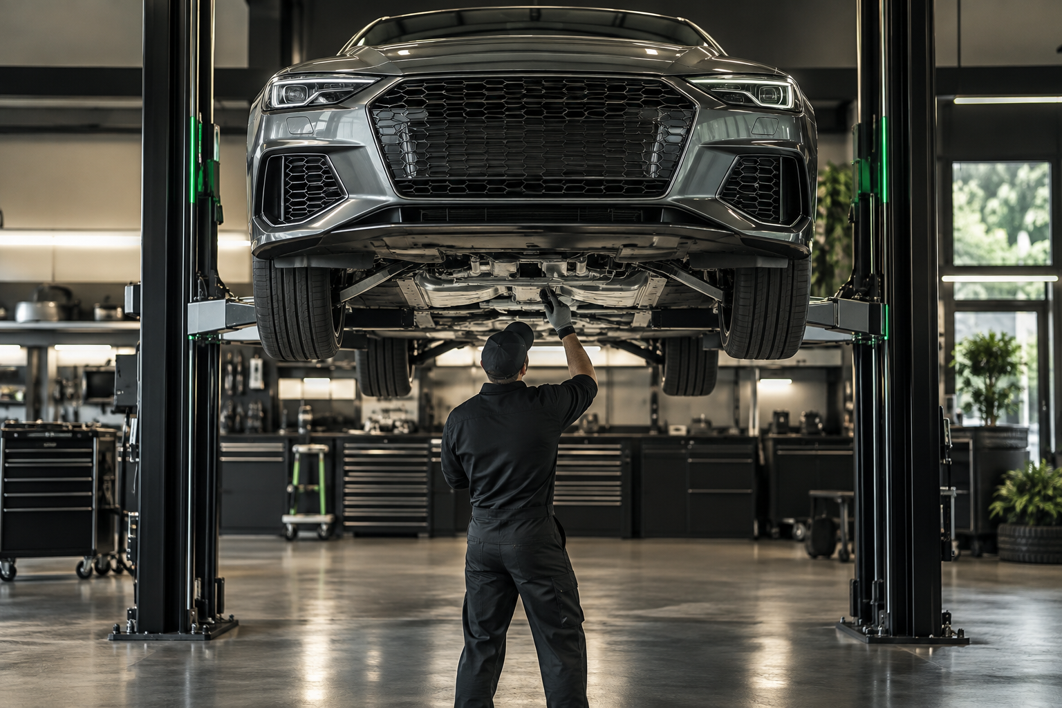 Passenger car receiving complete automotive service